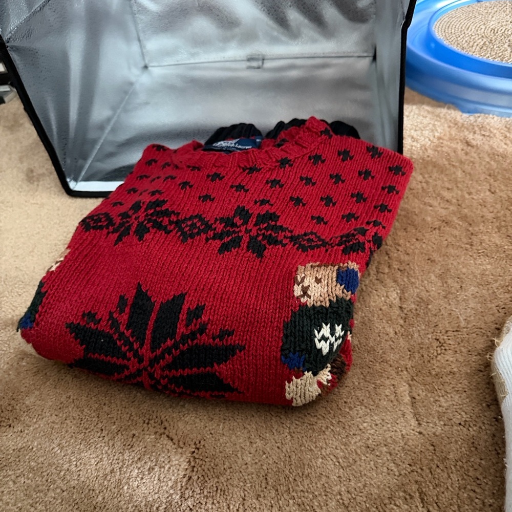 Ralph Lauren Red Crewneck Sweater with Skiing Bear Design - Picture 9 of 11